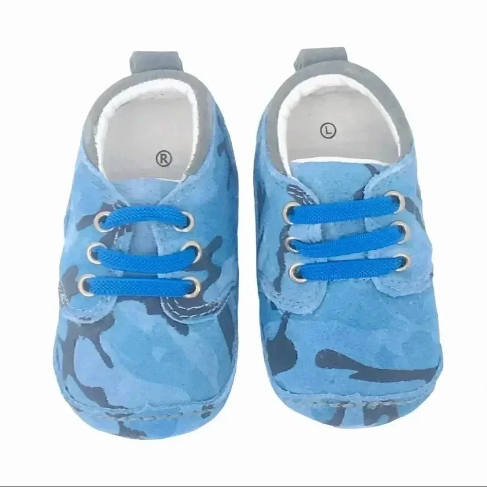RILEYROOS BOOTS 6-12 MONTHS CHUKKA IN BLUE CAMO BABY WALKER BOOTIES SUEDE